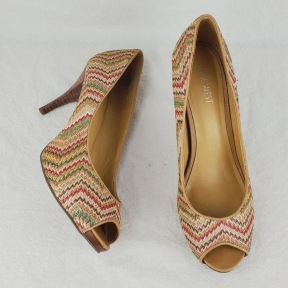 Nine west kendraho woven peep toe platform heels